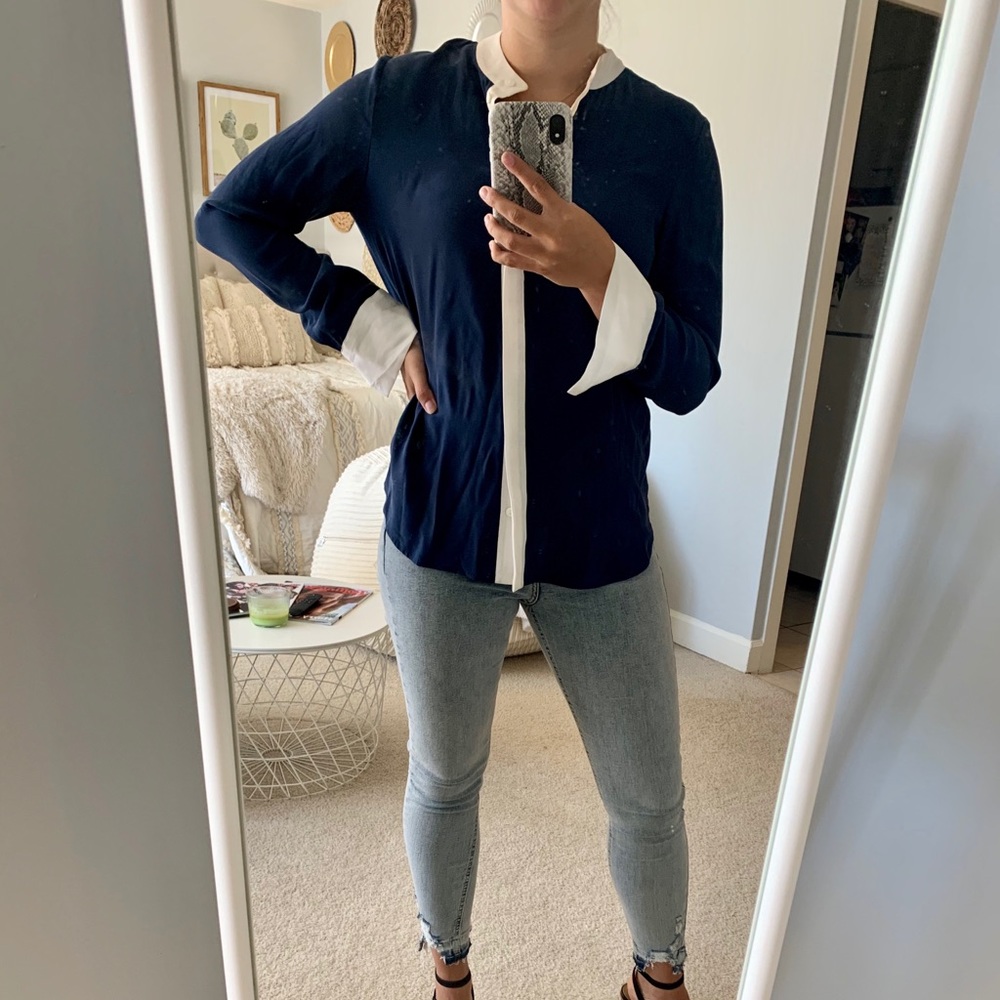FRAME Collarless Silk Blouse
